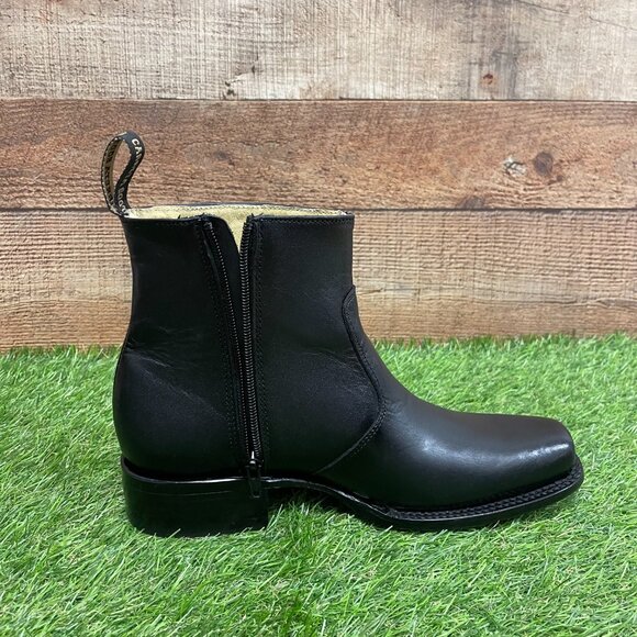 Men's Western Rodeo Genuine Black Leather Half Boots with Zipper Dubai Toe 266 - Picture 7 of 7